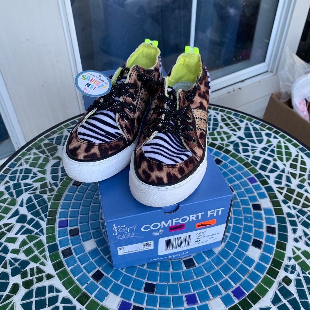 Jelly pop multi mixed animal print comfy slip on shoe. NWT